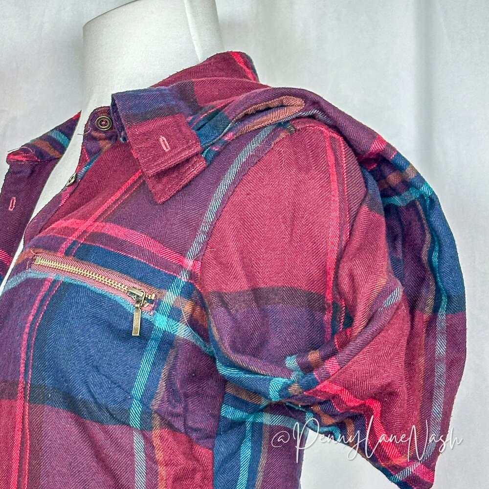 Maurices Zipper Pocket Plaid Button Down Shirt Top - Picture 7 of 11